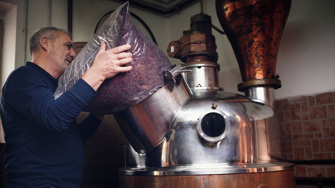 Psiche uses traditional copper stills in his distillery.